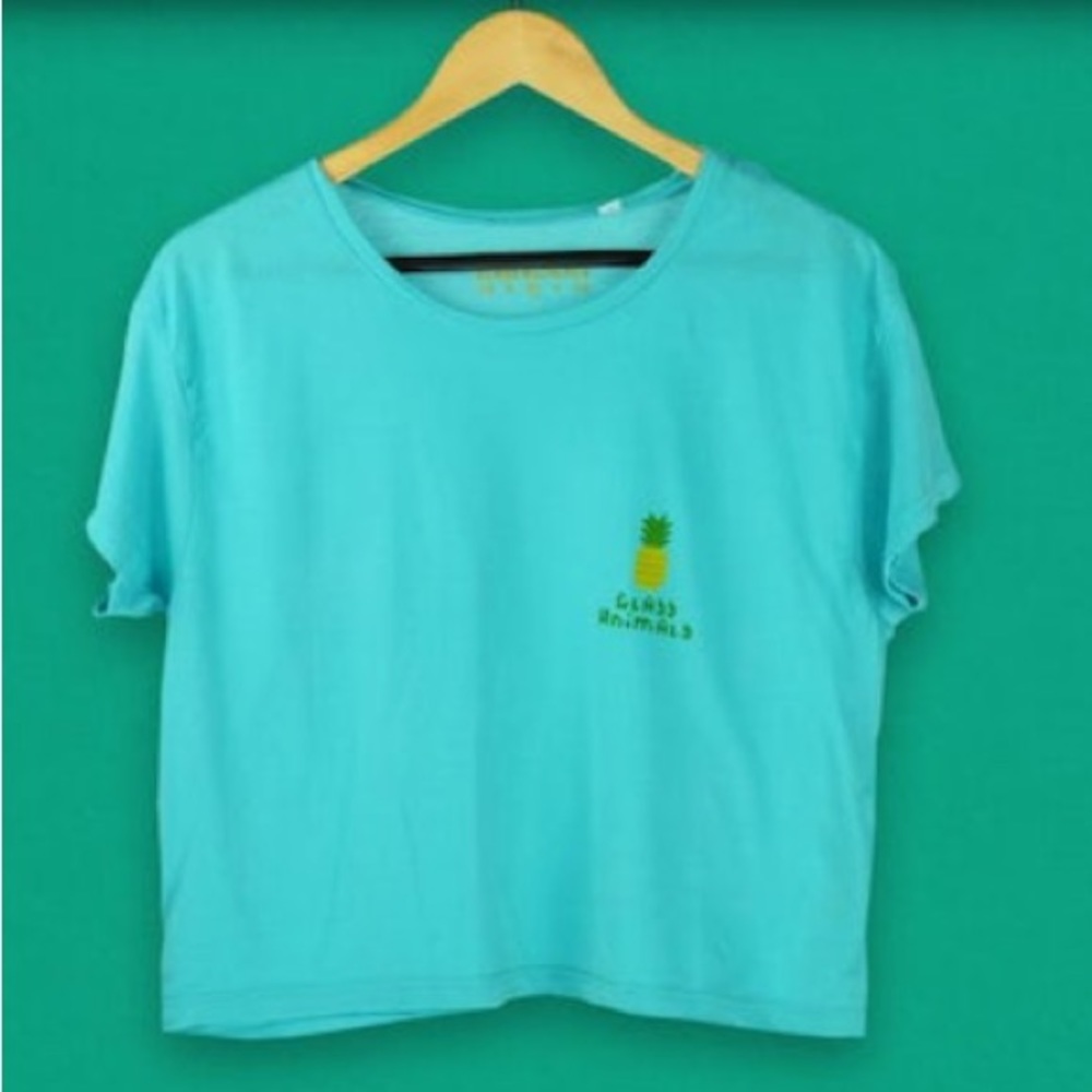 Glass Animals Band Concert Crop Top Size Large Blue Pinapple